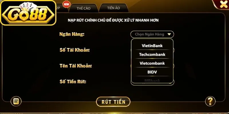 Thao tác hướng dẫn nạp rút tiền Go88